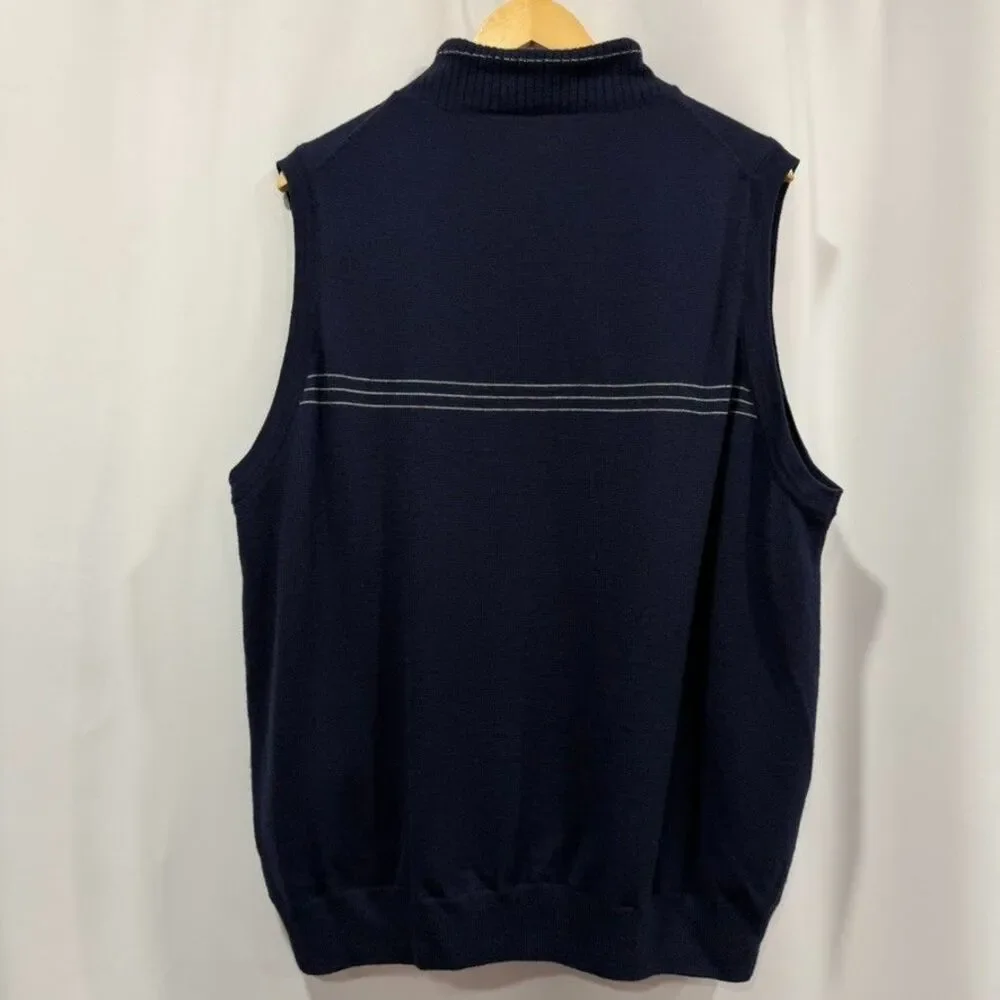 Adidas Men's XL Full Zip Striped Wool Navy Blue Sweater Vest 662